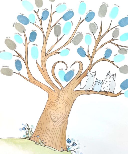 Alternative view of Fingeraftryks plakat sæt | Hjertetræ med blå ugle